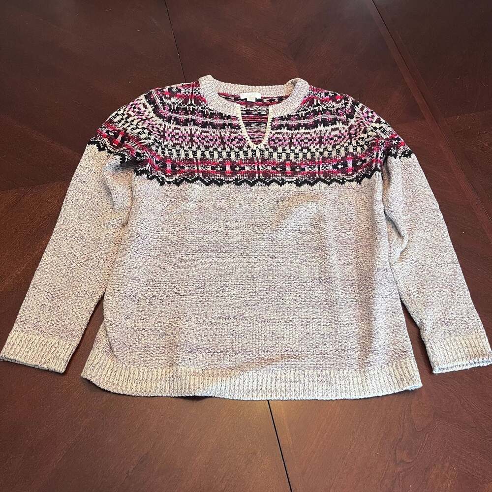 J. Jill Fair Isle Split-Neck Pullover Sweater In … - image 2